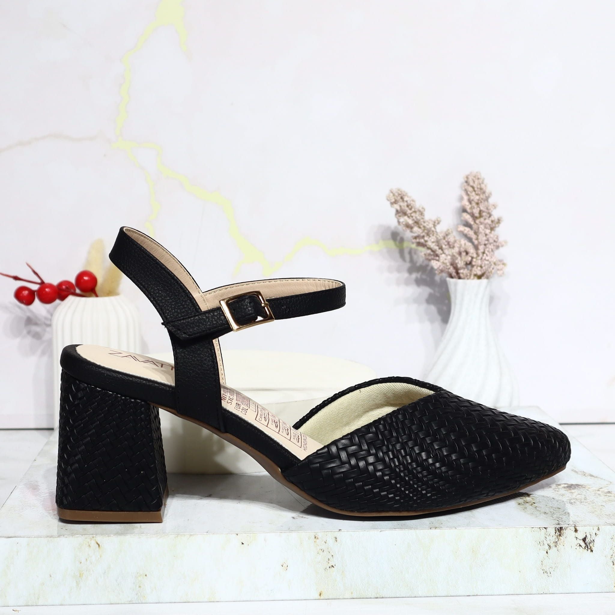 Tacon negro gravado para mujer 524139-Z132