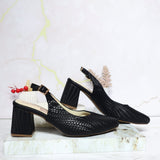 Tacon negro gravado para mujer 52585-Z132