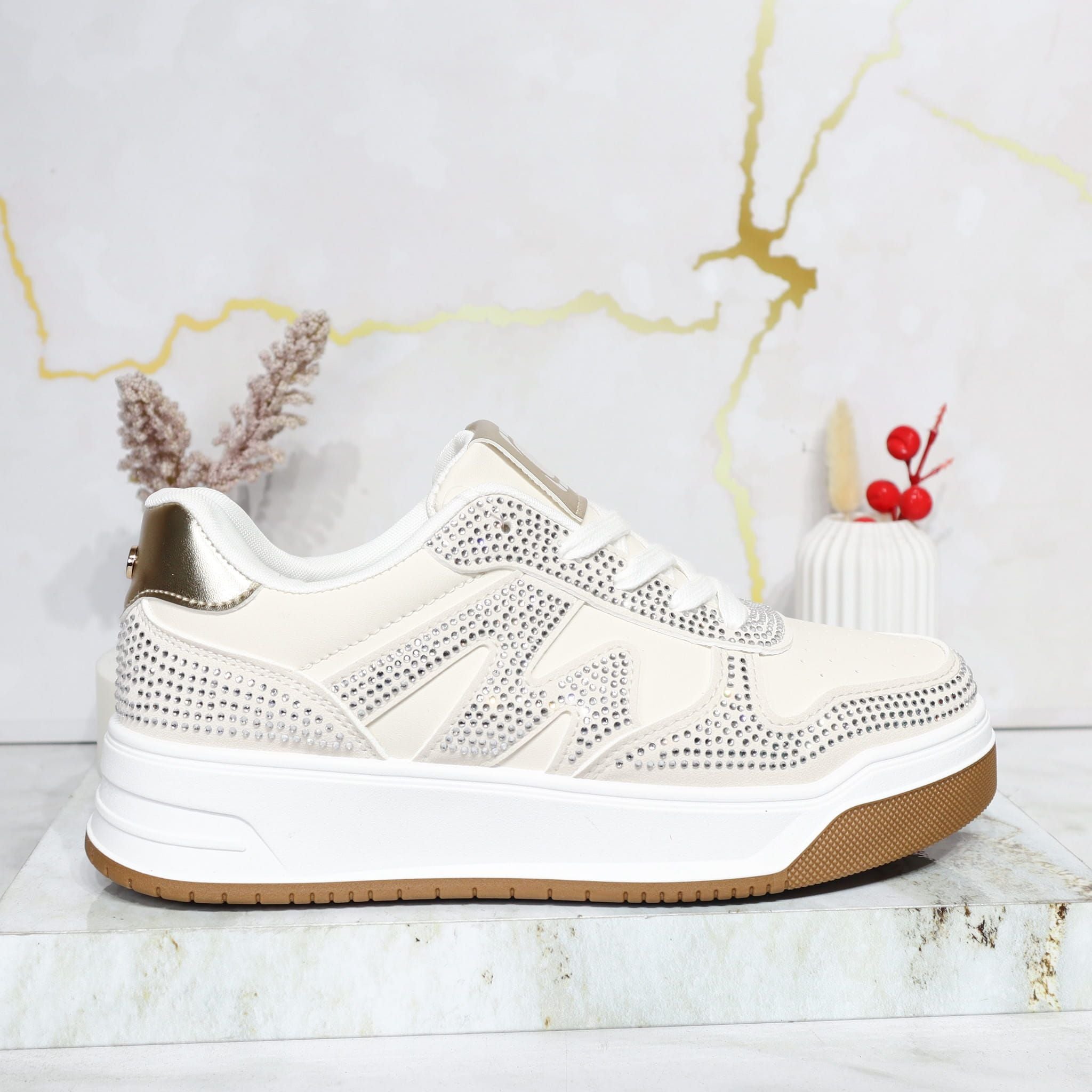 Tenis beige x dorado para mujer 005-Z761