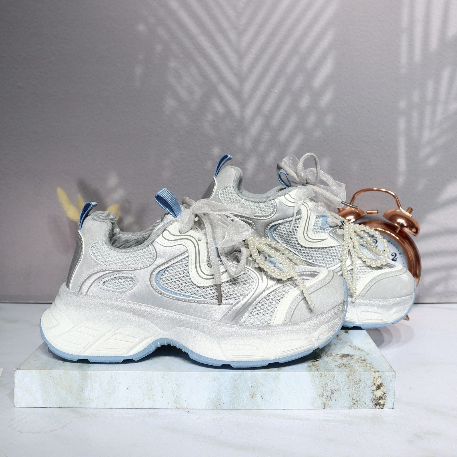 Tenis plata x azul para mujer 122-Z329