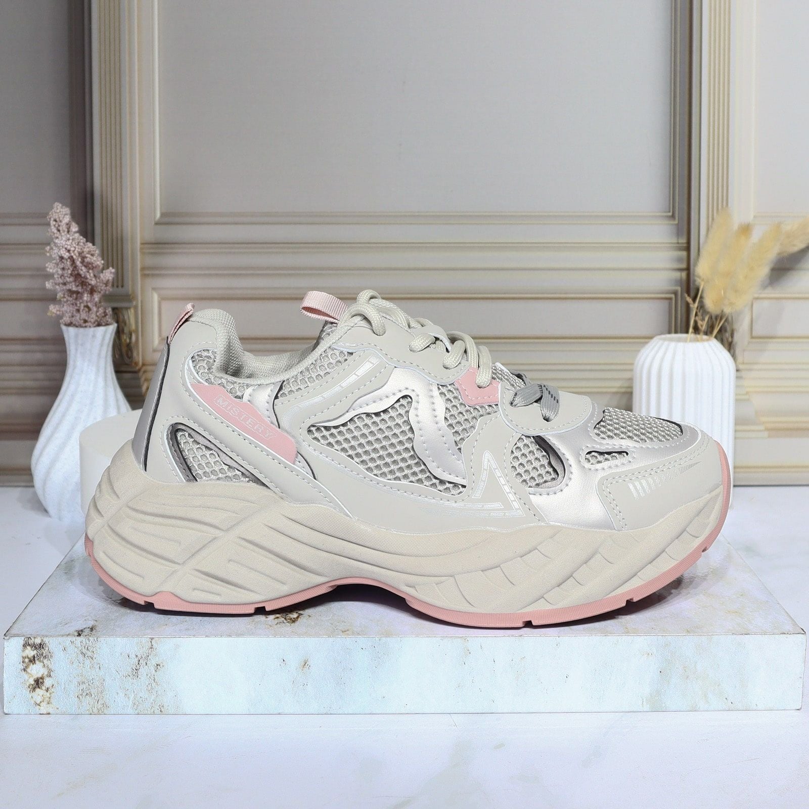 Tenis gris x rosa para mujer 124-Z329