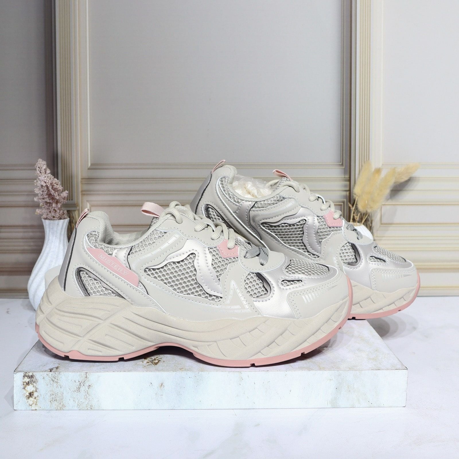 Tenis gris x rosa para mujer 124-Z329