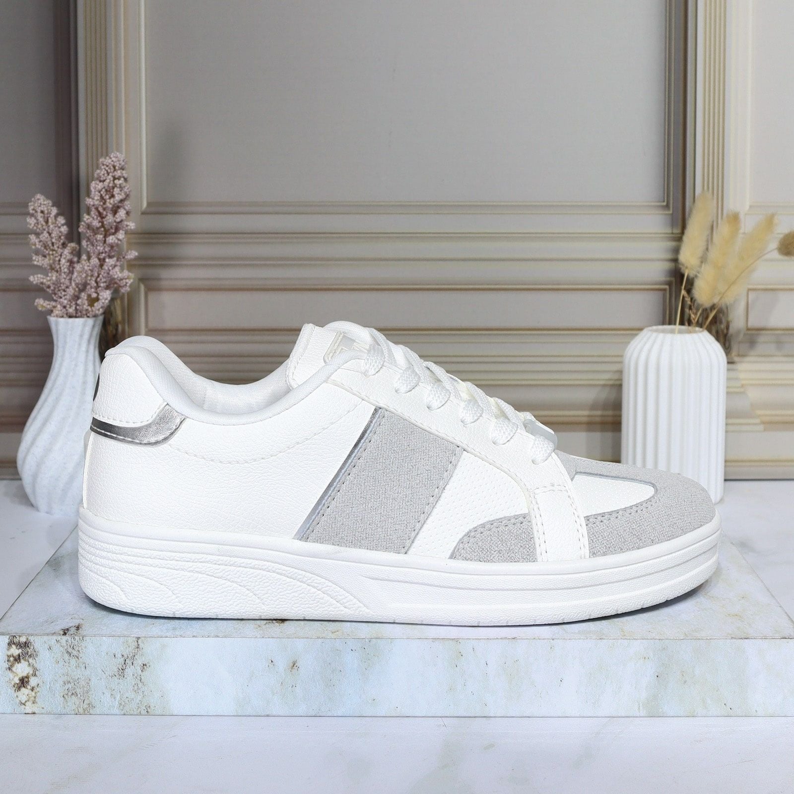 Tenis blancoxgrisxplata para mujer 1495-Z518