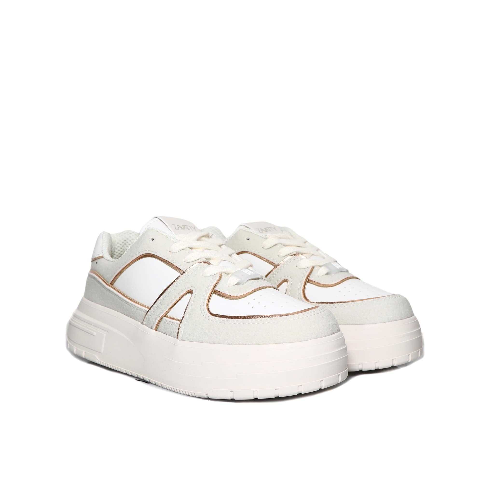 Tenis beige x oro rosa para mujer 153-3-Z287