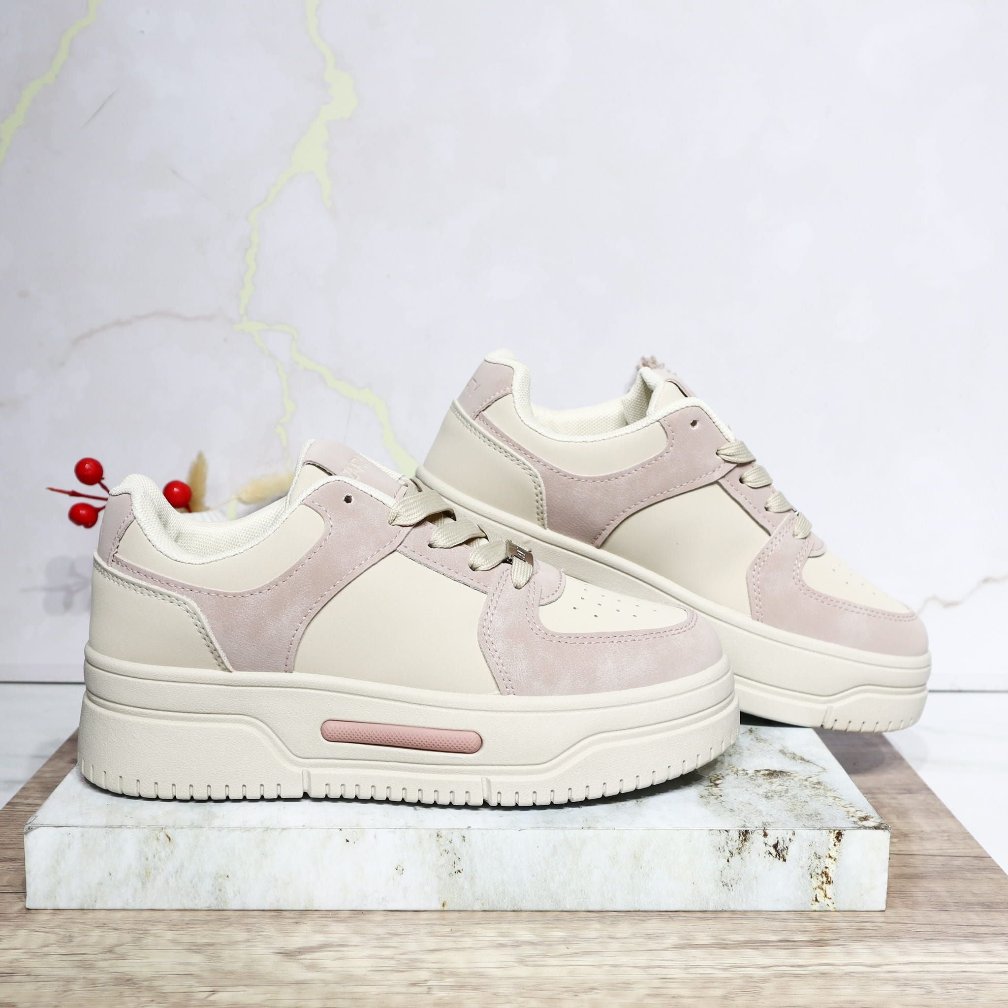 Tenis beige x rosa para mujer 25052-Z477