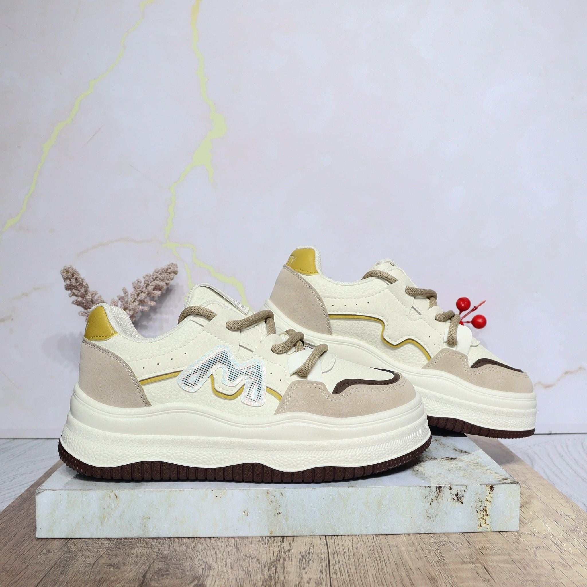 Tenis blanco x amarillo para mujer 25053-Z477
