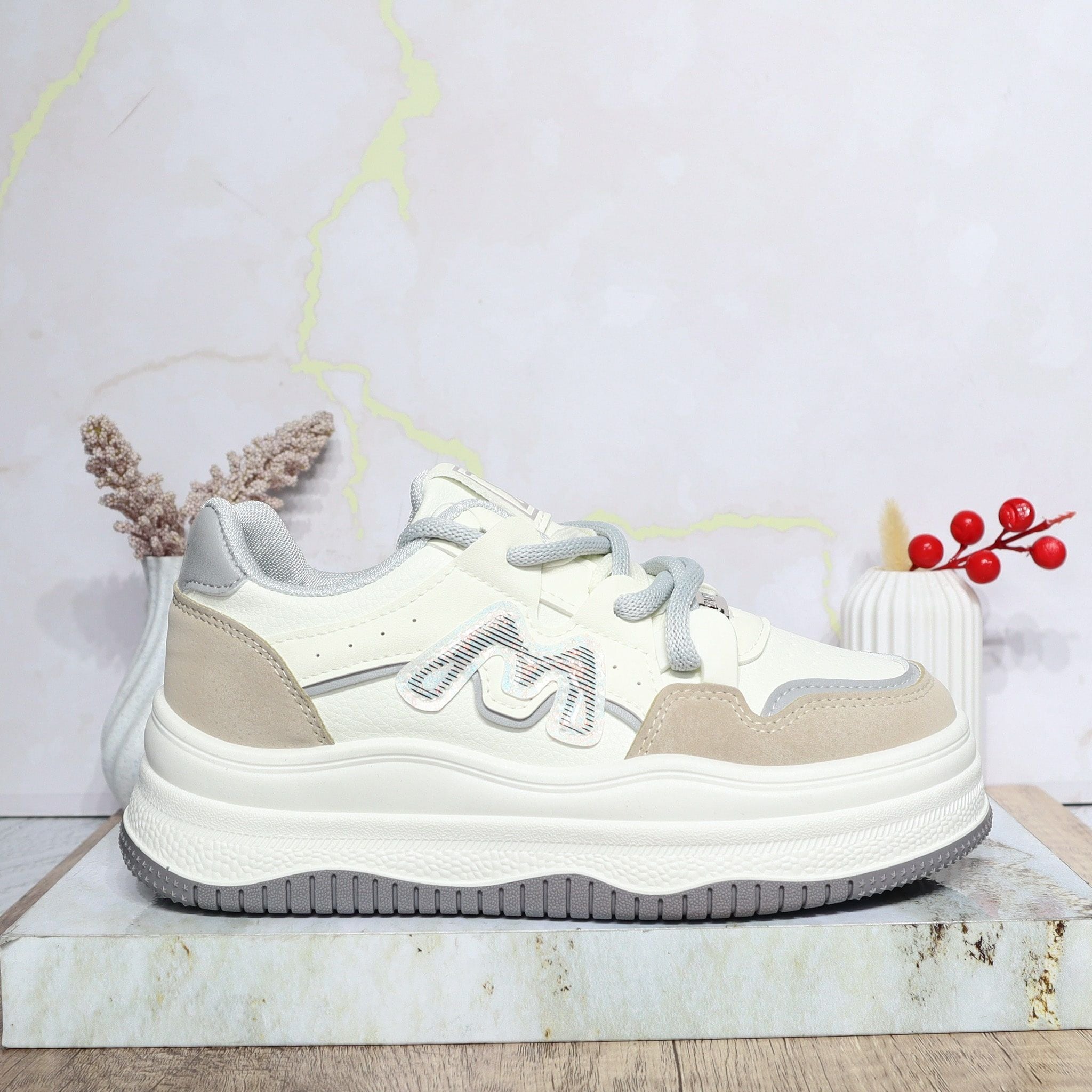 Tenis blanco x gris para mujer 25053-Z477