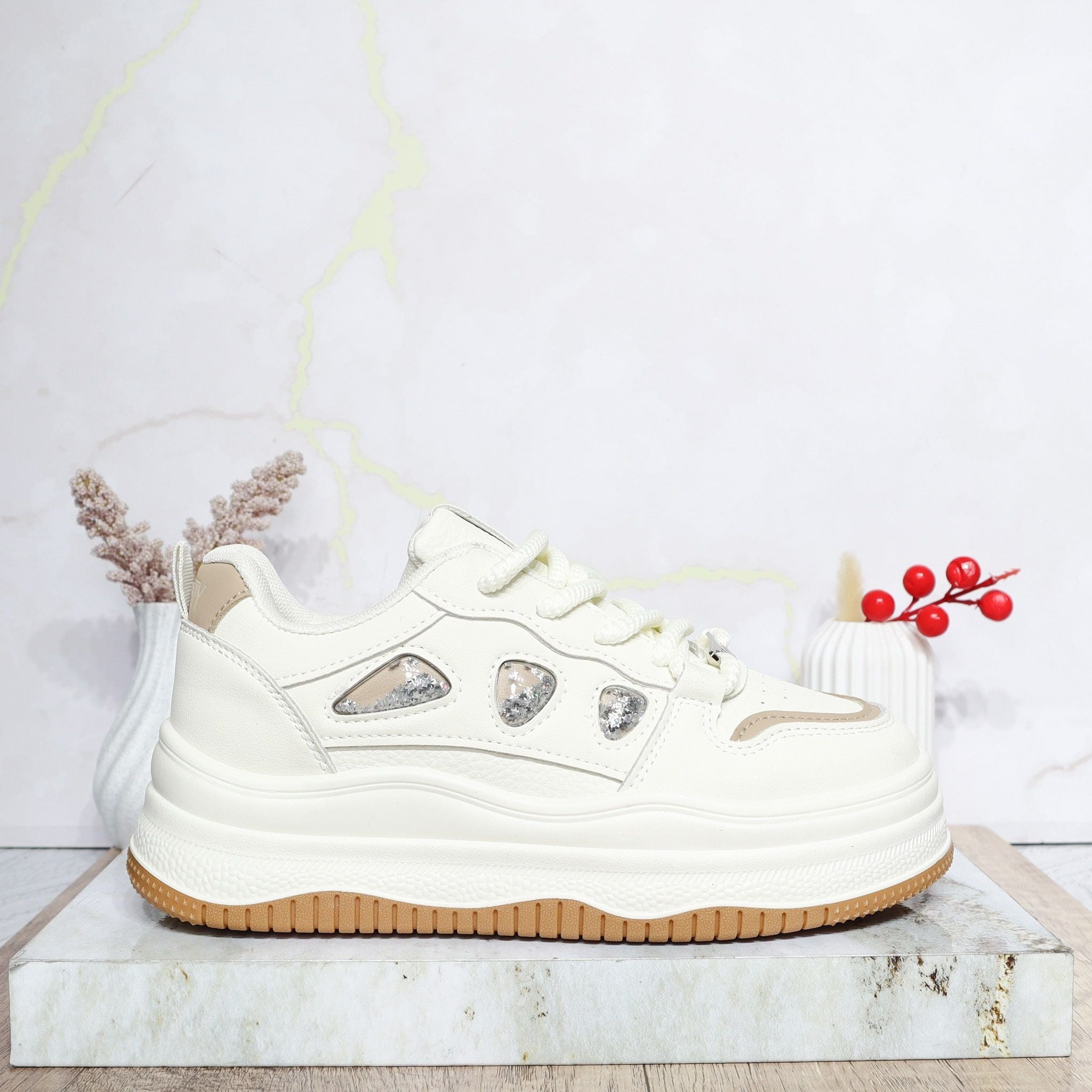 Tenis blanco x kaki para mujer 25054-Z477