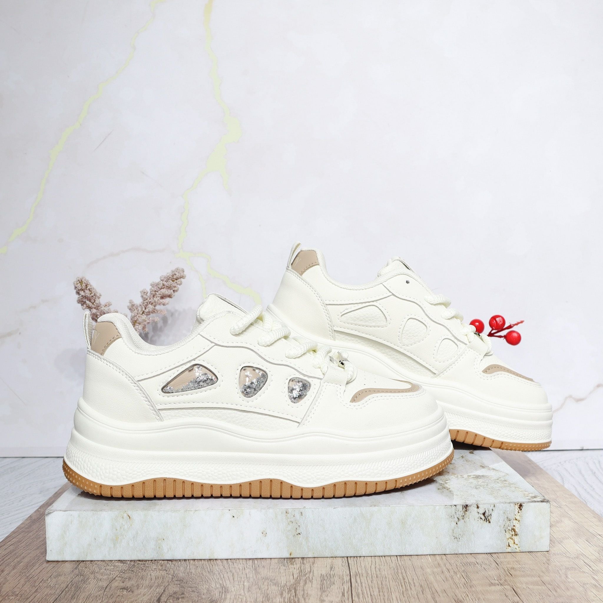 Tenis blanco x kaki para mujer 25054-Z477