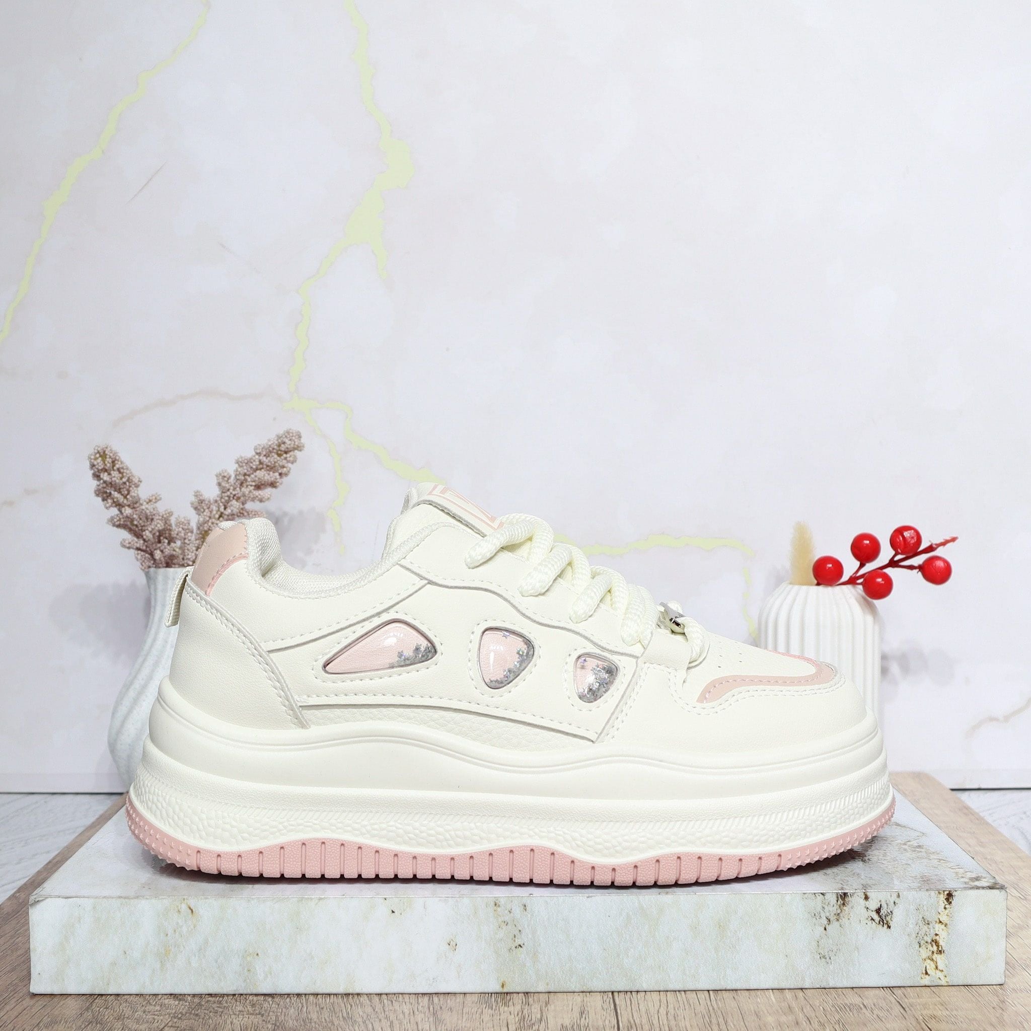 Tenis blanco x rosa para mujer 25054-Z477