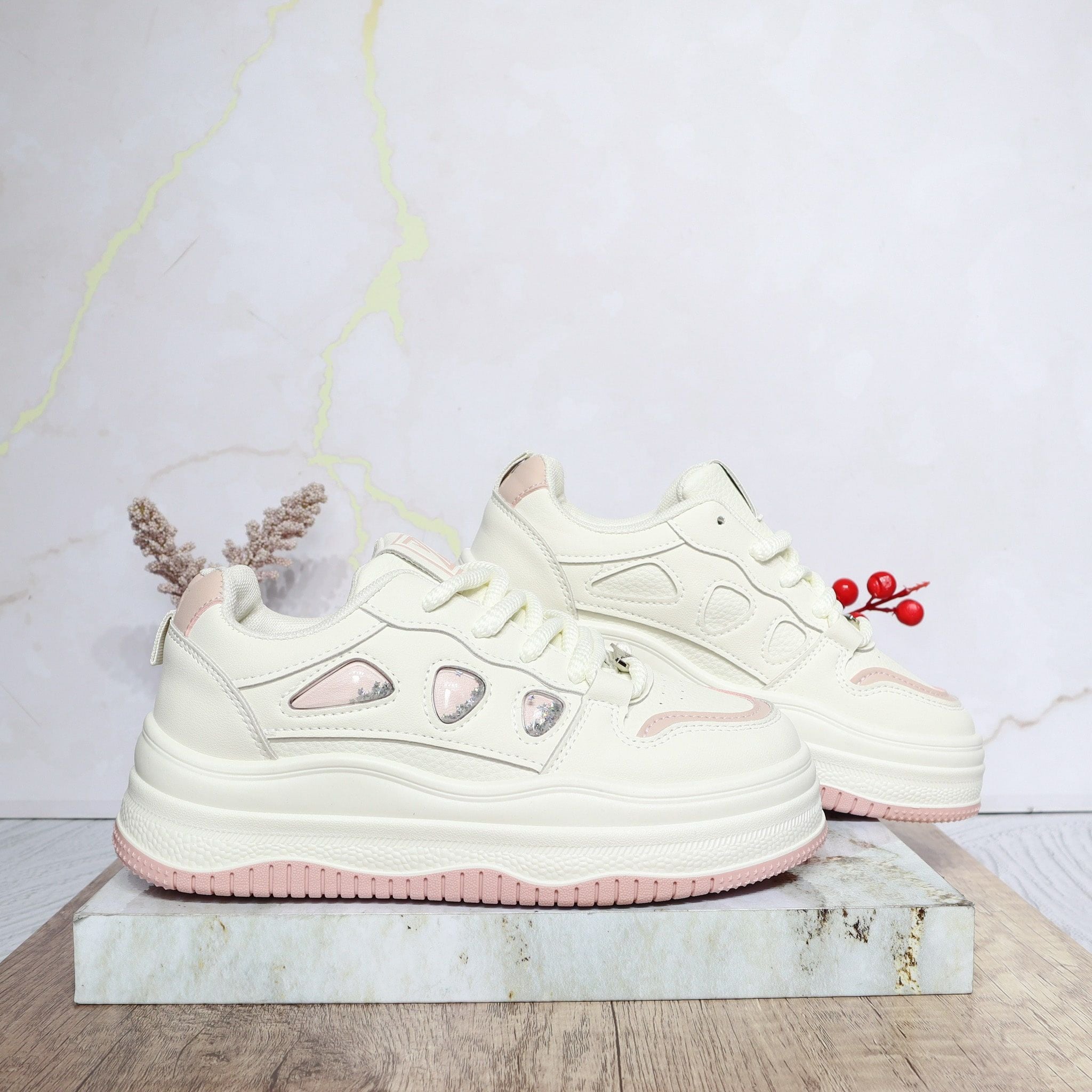 Tenis blanco x rosa para mujer 25054-Z477