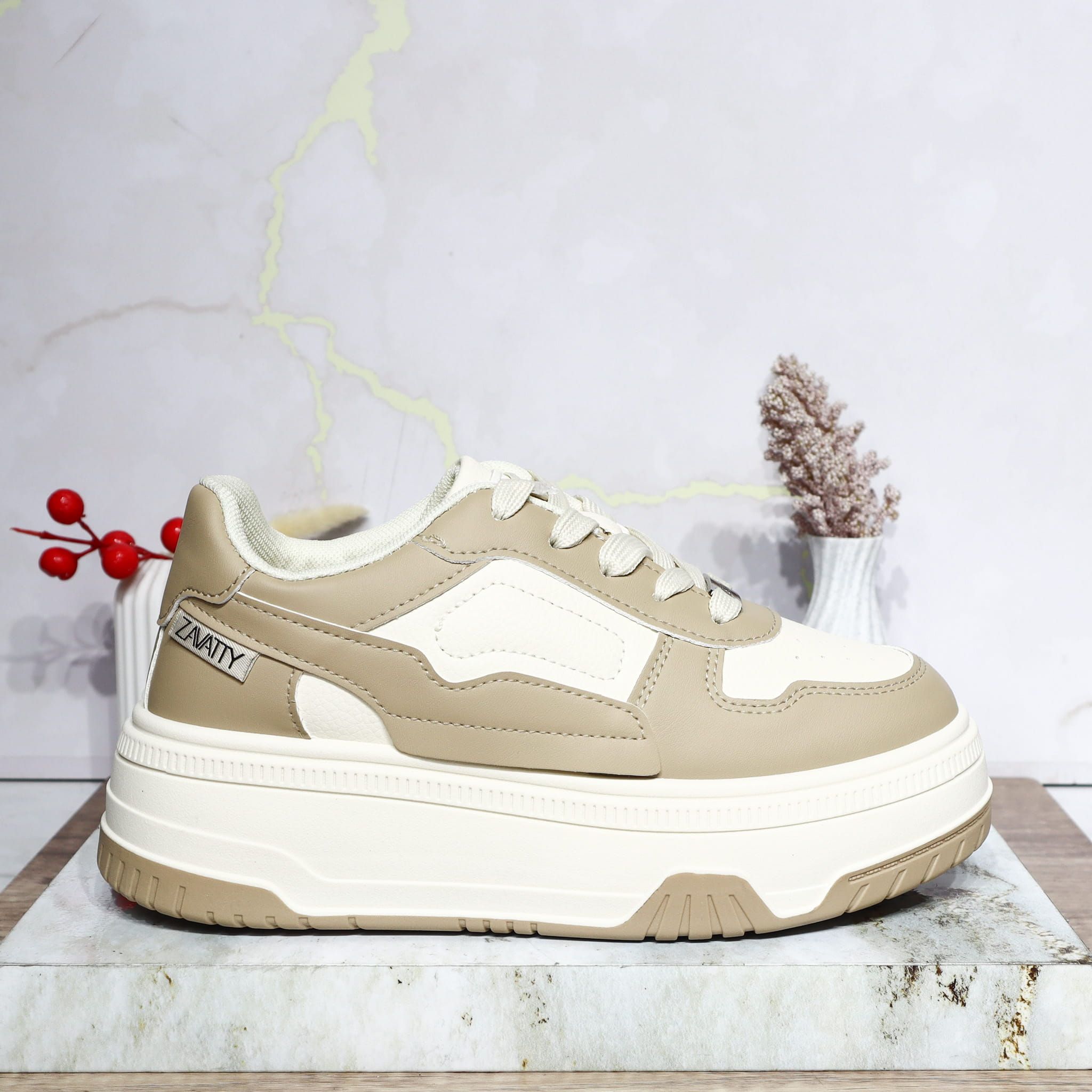 Tenis beigexkaki para mujer 25056-Z477