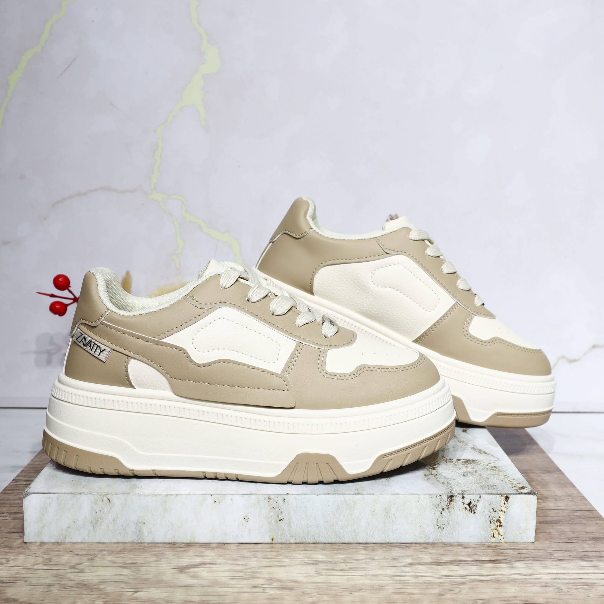 Tenis beigexkaki para mujer 25056-Z477