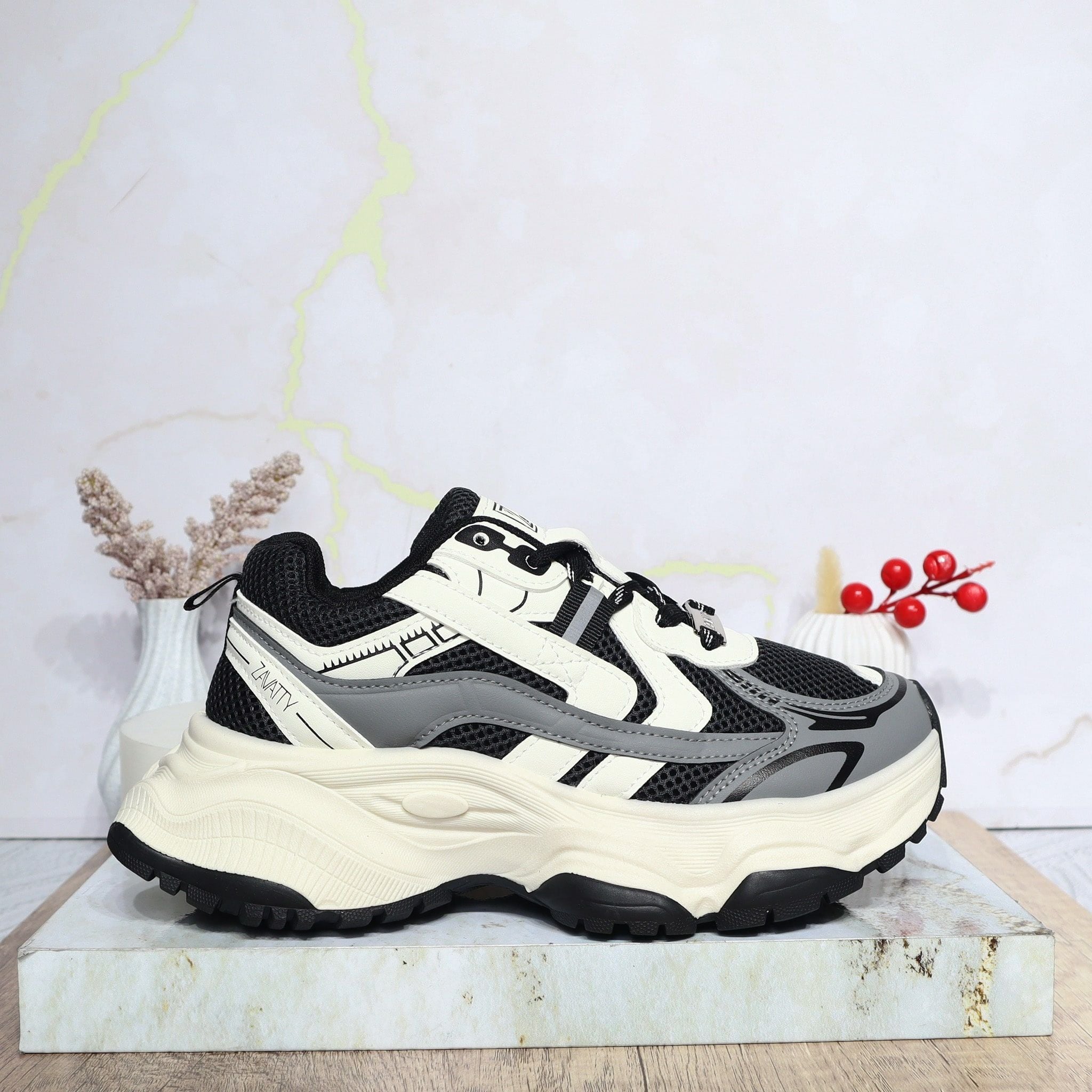 Tenis negro x gris para mujer 25058-Z477