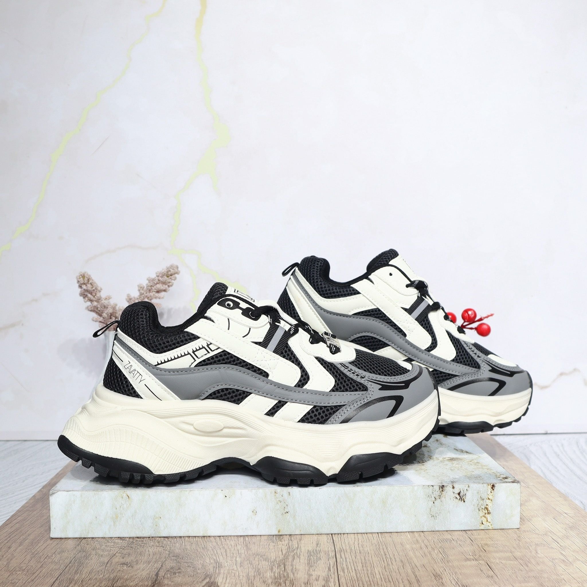 Tenis negro x gris para mujer 25058-Z477