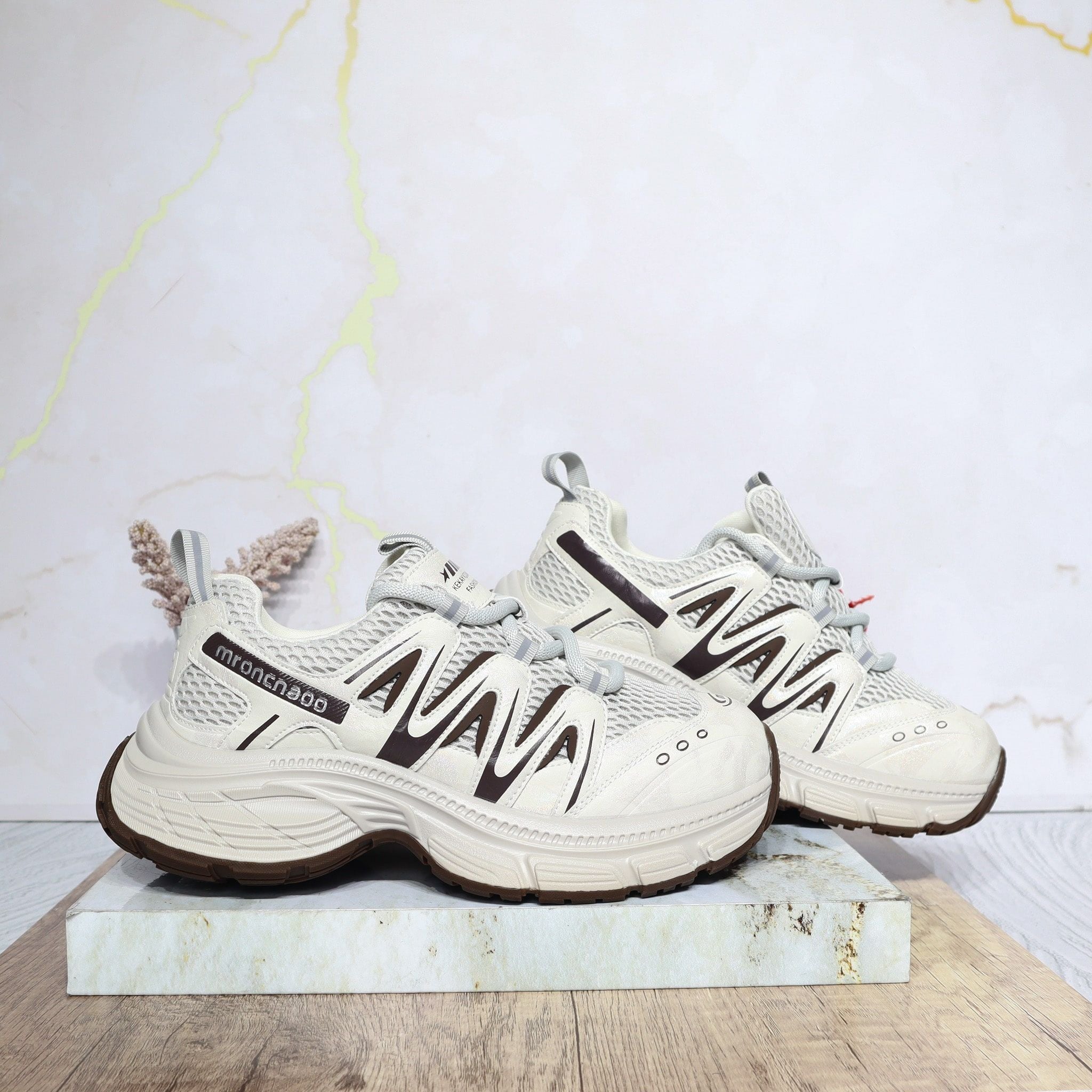 Tenis beige x cafe para mujer 2588-Z631