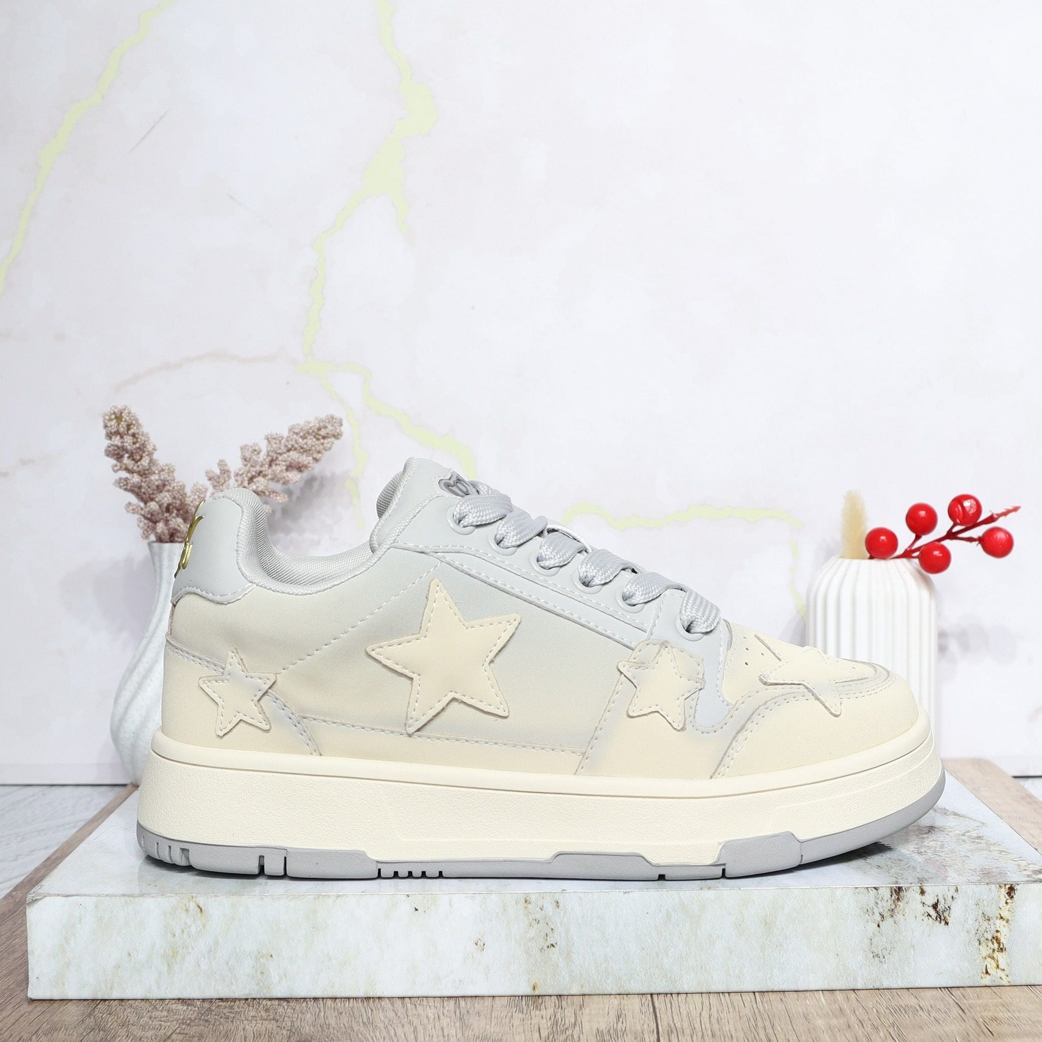 Tenis beige x gris para mujer 2589-Z631