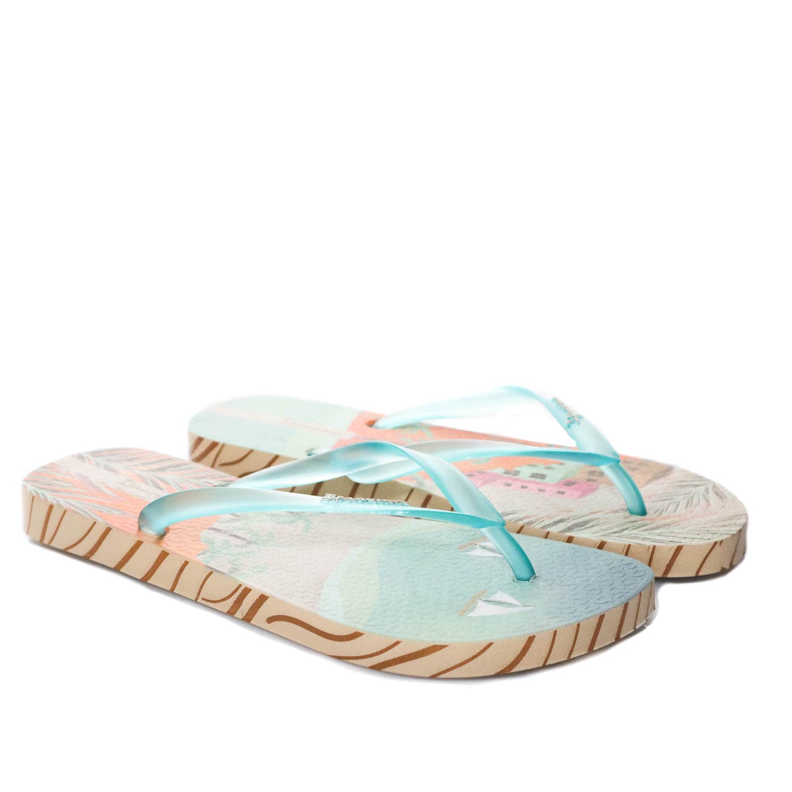 Sandalia plana beigex verdetrasparente para mujer VT25483