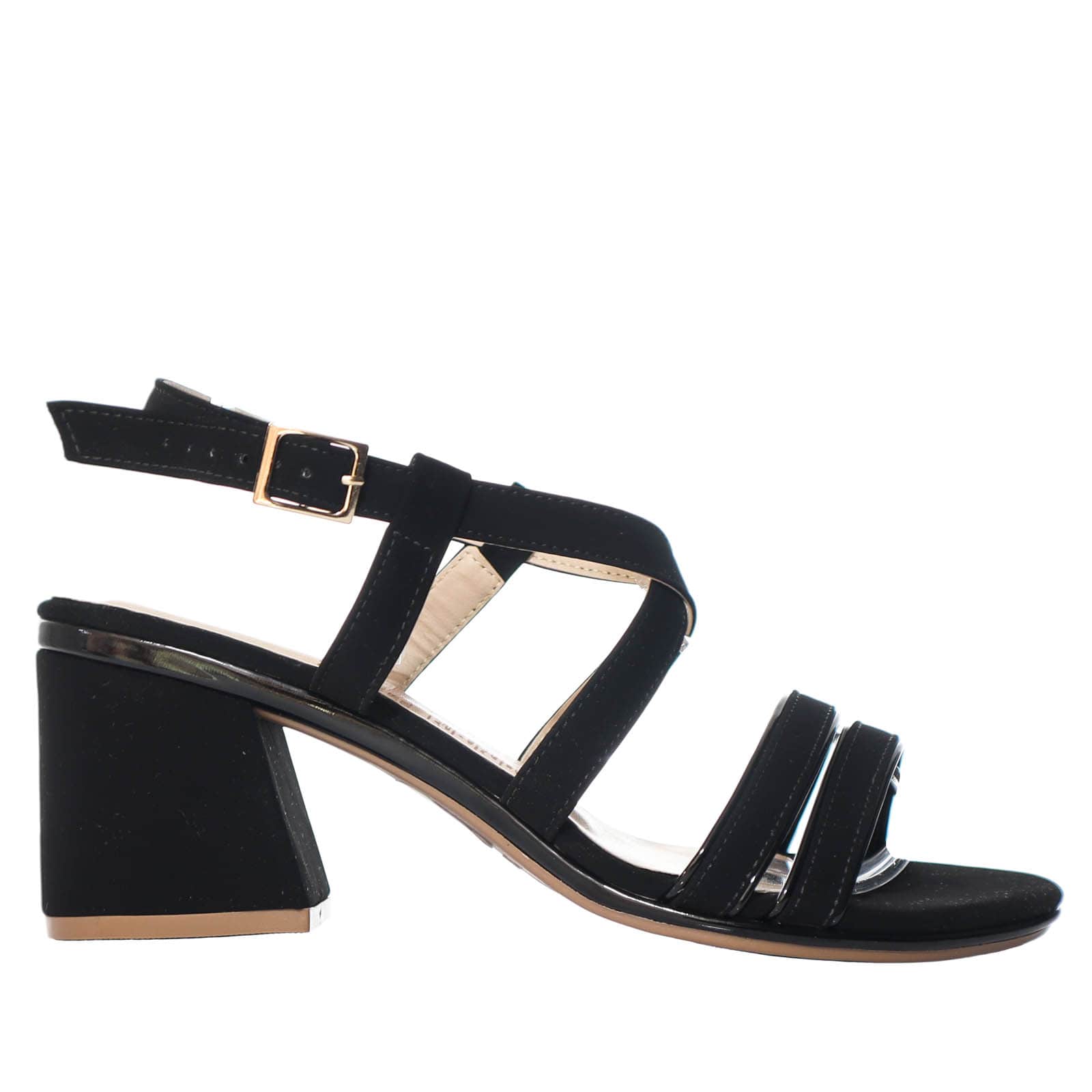 Sandalia tacon negro nobuck x charol para mujer 2348-Z132