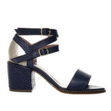 Sandalia tacon azul cuero para mujer H-LAURA