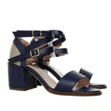 Sandalia tacon azul cuero para mujer H-LAURA