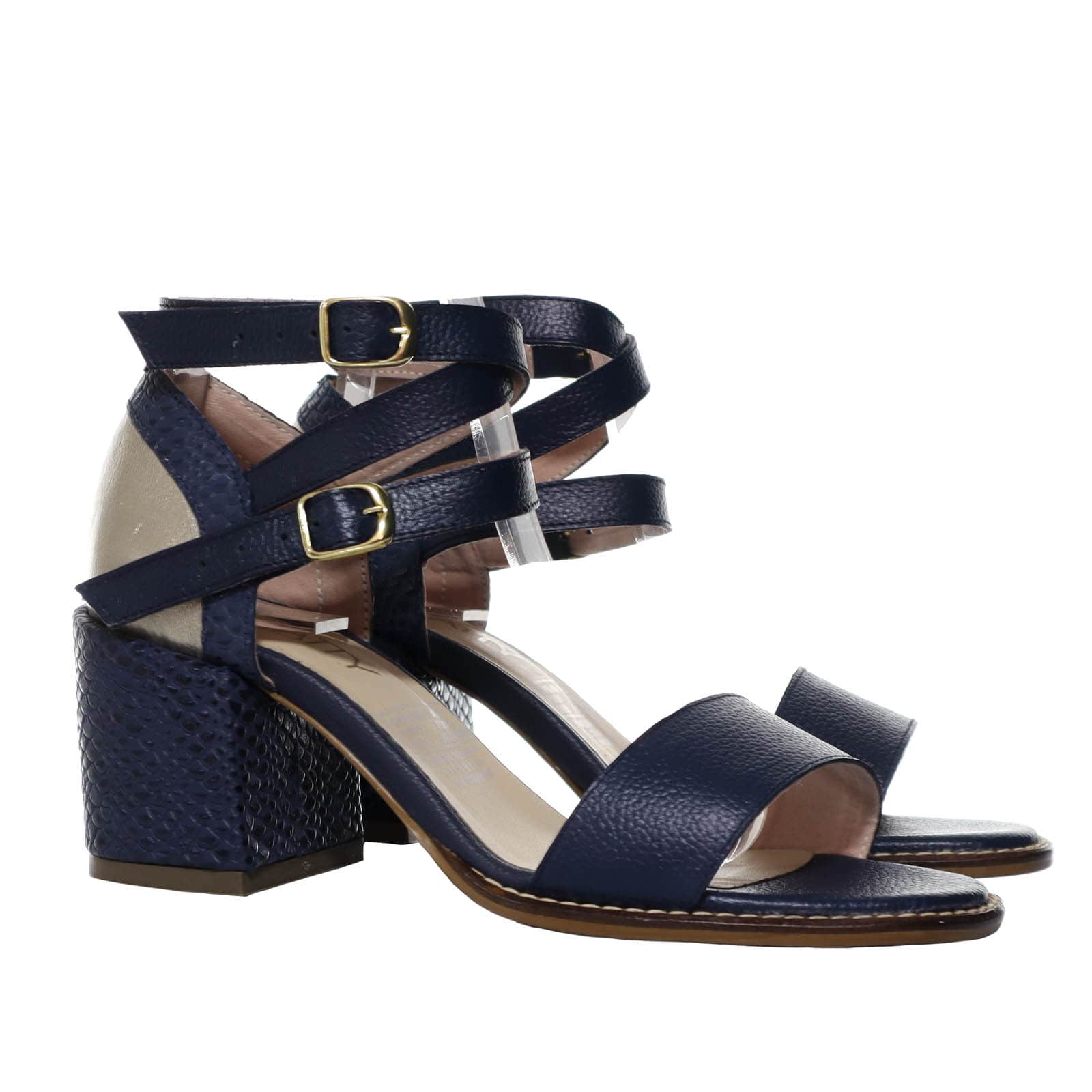 Sandalia tacon azul cuero para mujer H-LAURA