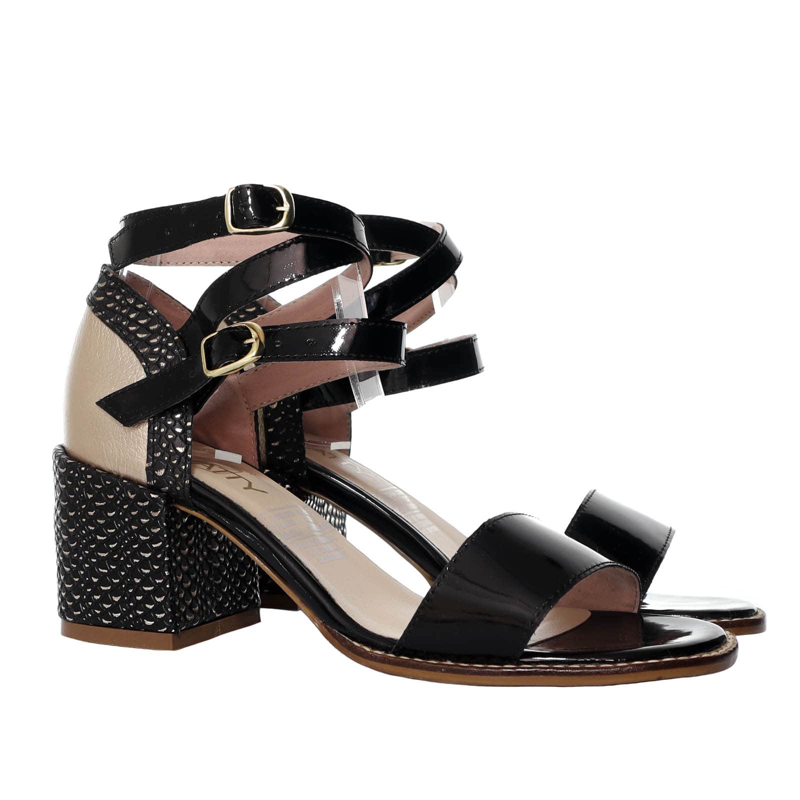 Sandalia tacon negro cuero para mujer H-LAURA