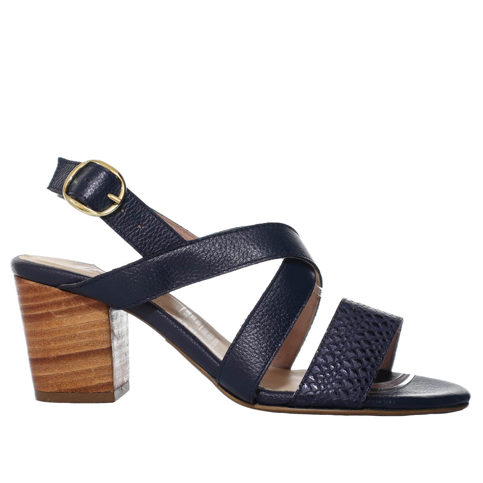 Sandalia tacon azul cuero para mujer H-VANESA