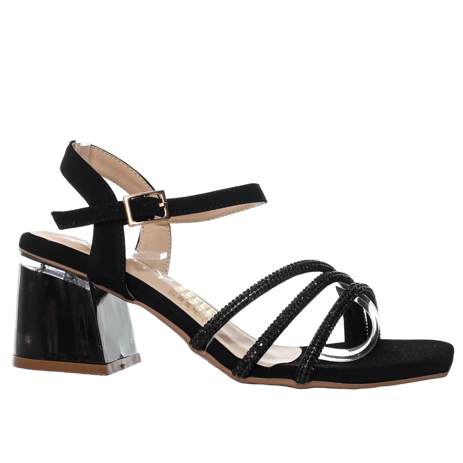 Sandalia tacon negro nobuck para mujer Z-0423-Z586