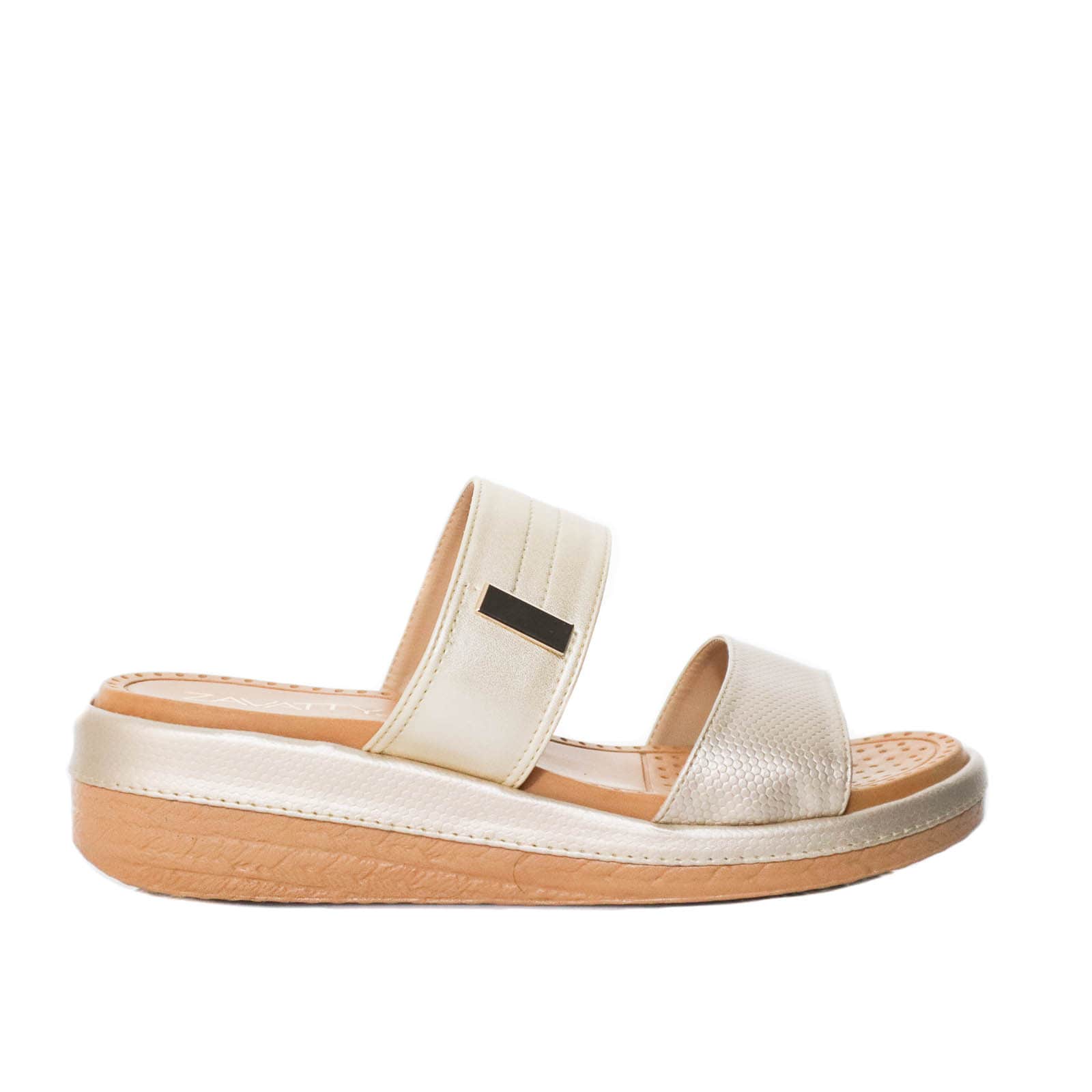 Sandalia plana champaña para mujer 126-Z431