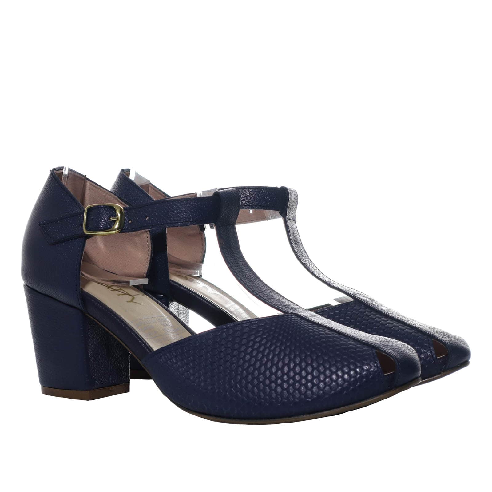 Sandalia tacon azul cuero para mujer H-SABA