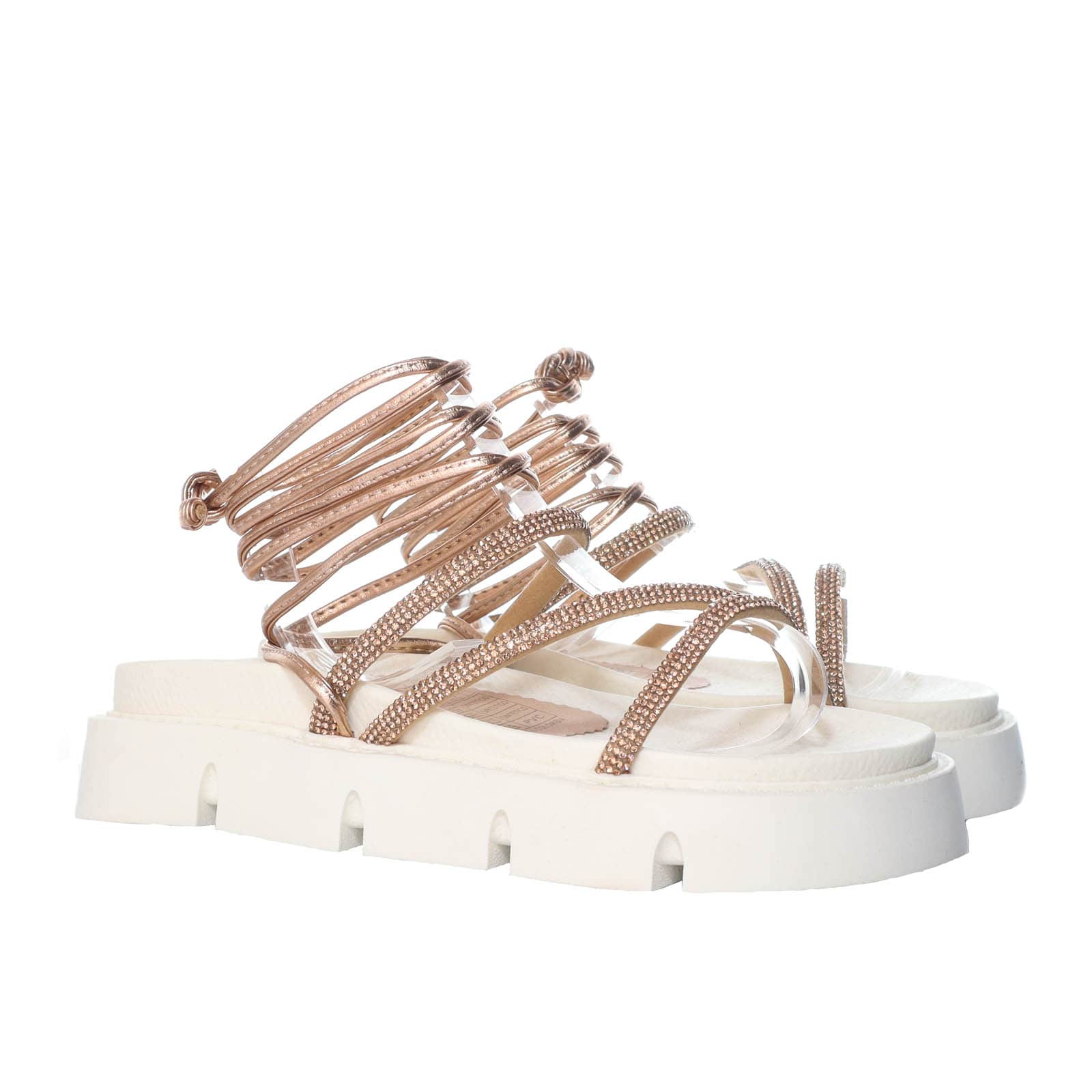 Sandalia plana talco x oro rosa para mujer M21-Z499