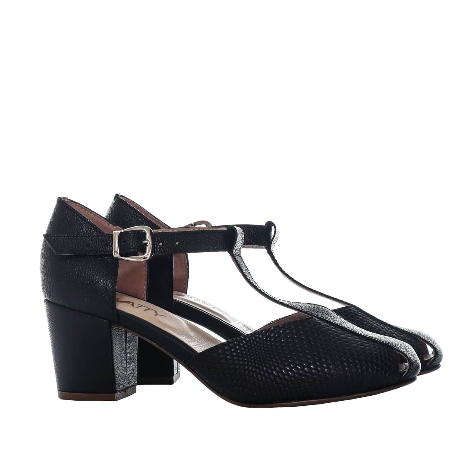 Sandalia tacon negro cuero para mujer H-SABA