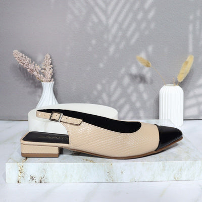 Baleta beige x negro charol para mujer 1687-Z147