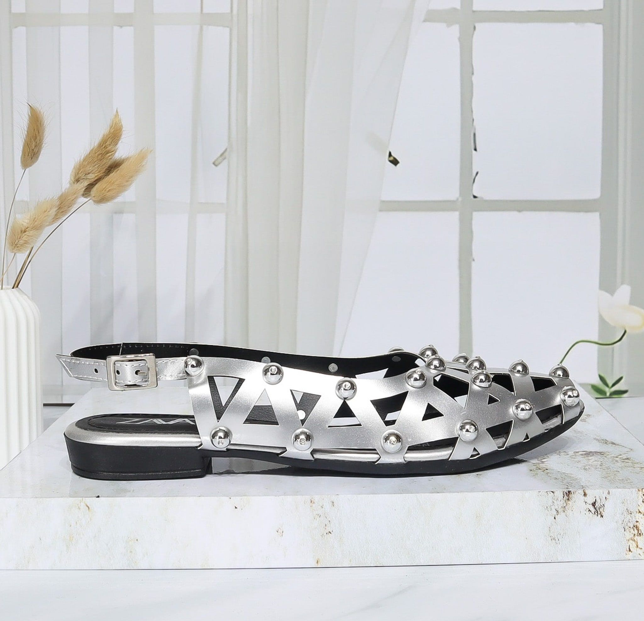 Baleta plata charol para mujer J101-Z436