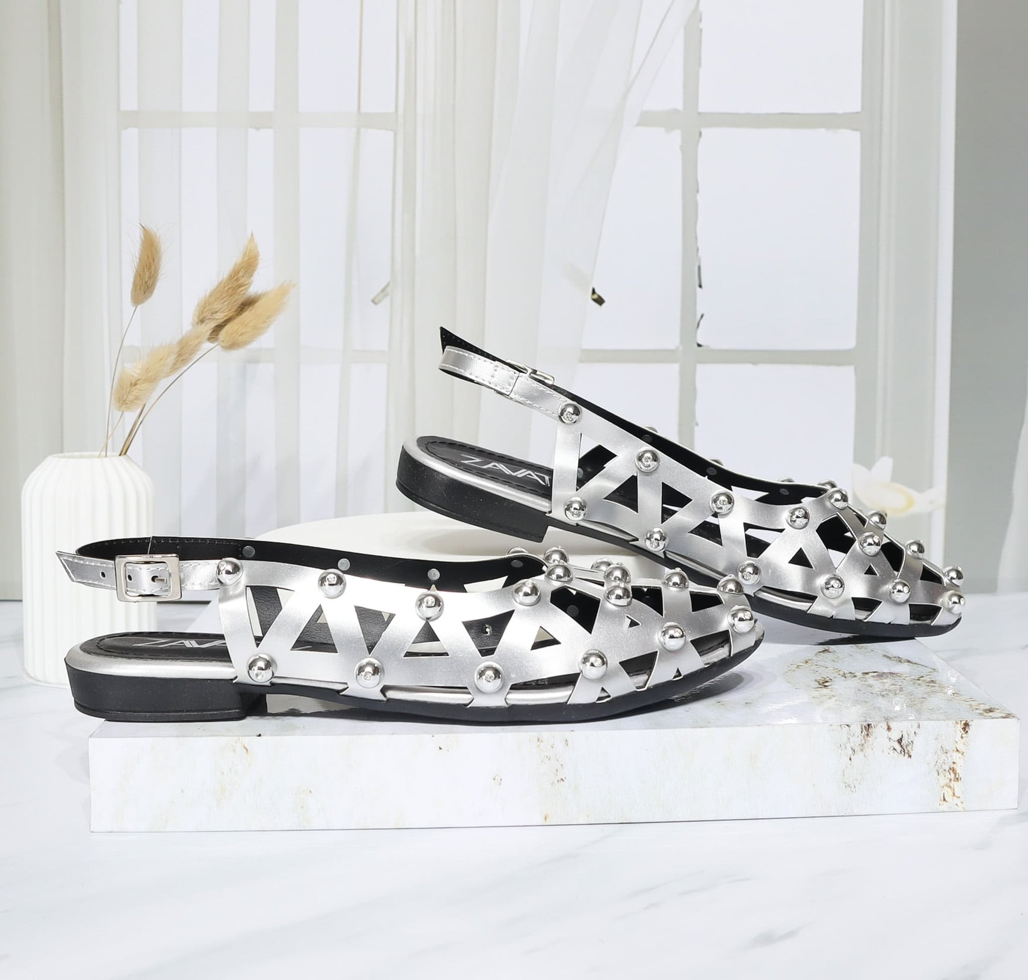Baleta plata charol para mujer J101-Z436