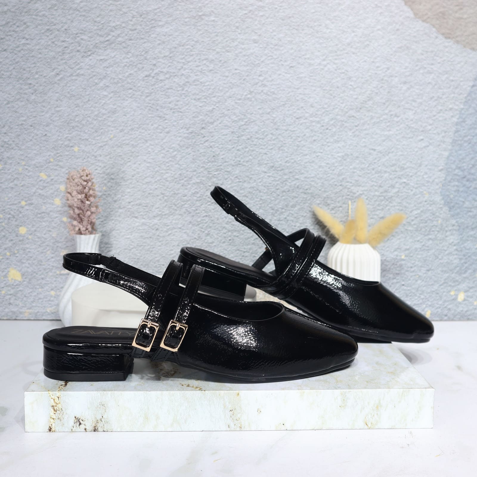 Sandalia tacon negro charol para mujer L417-Z319