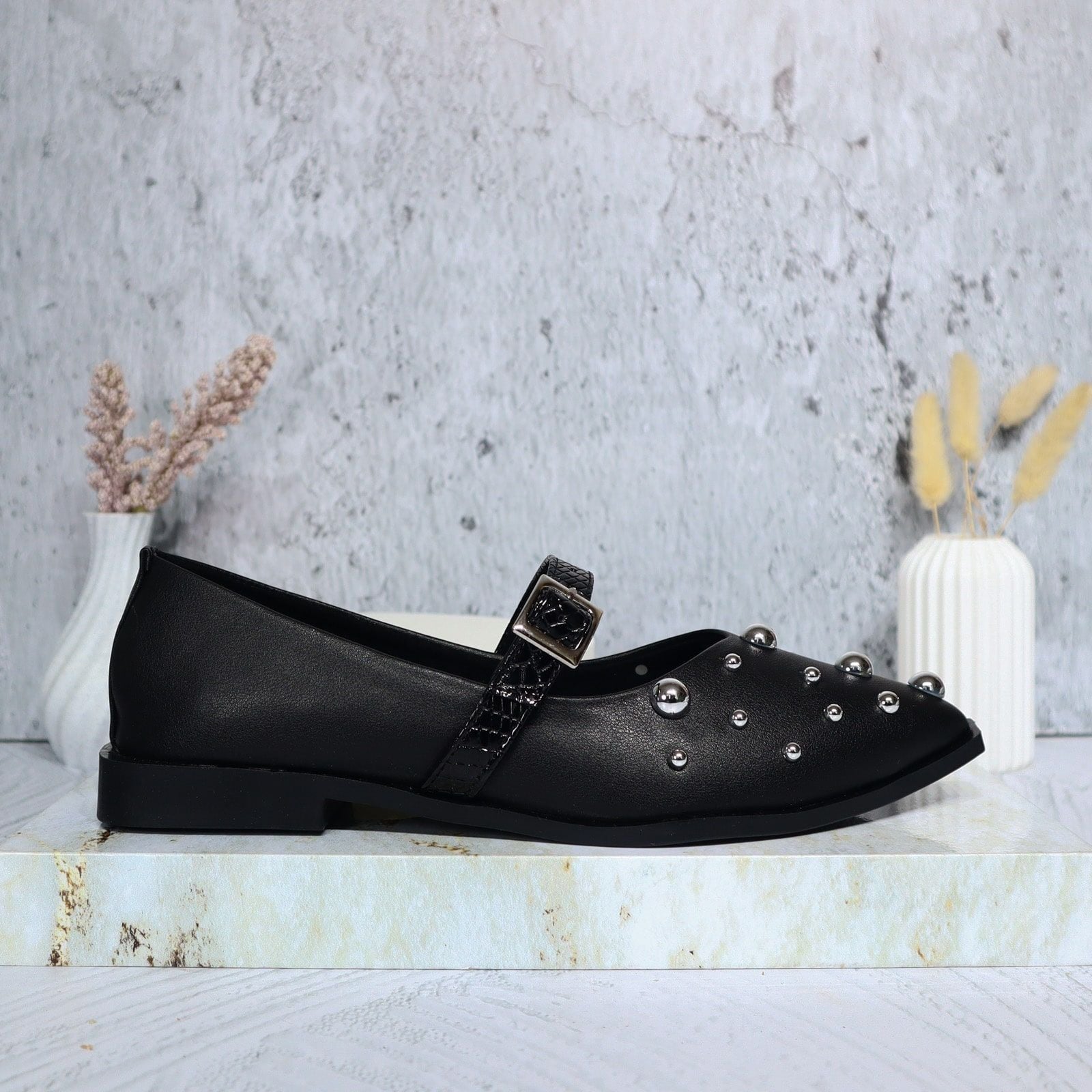 Baleta negro x plata para mujer T2439-Z388