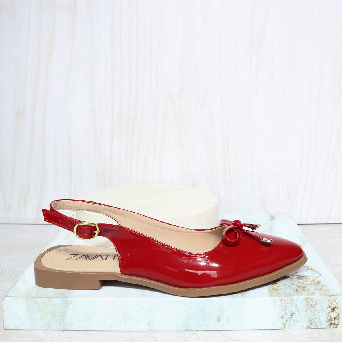 Baleta cerrada rojo oscuro charol para mujer T801-Z490