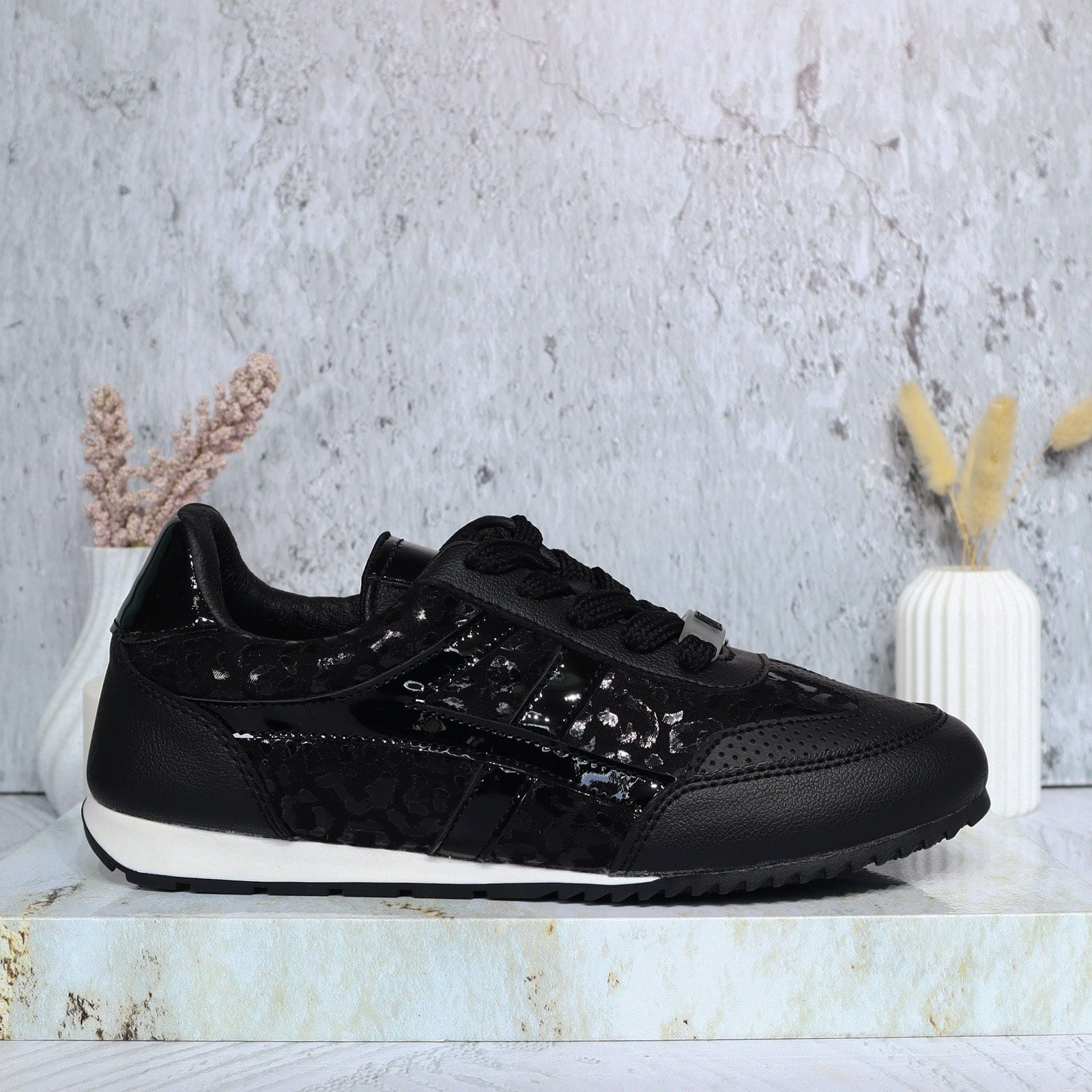 Tenis negro x animal print para mujer 2408-Z246