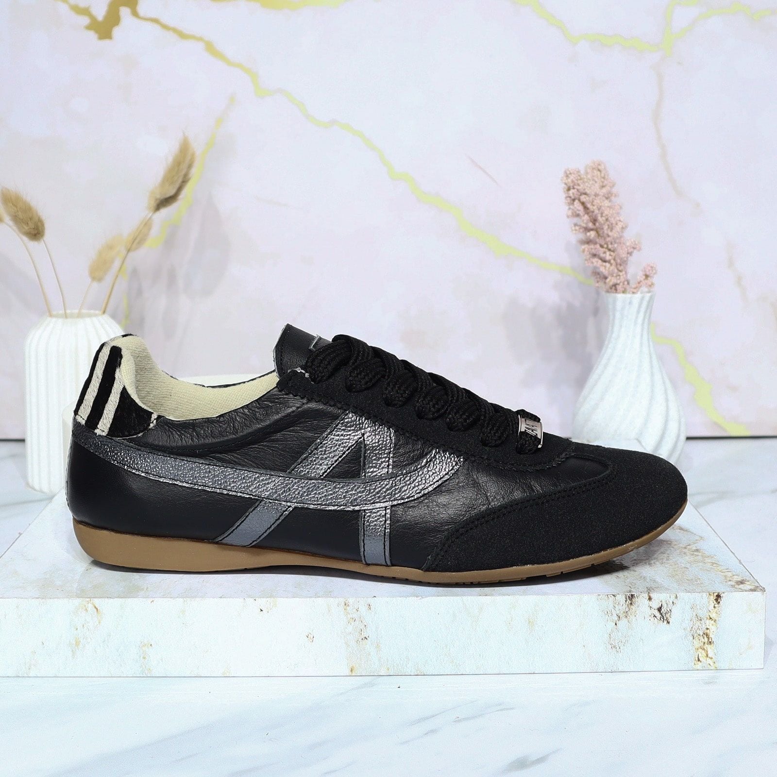 Tenis negro x plomo cuero para mujer A202-Z495