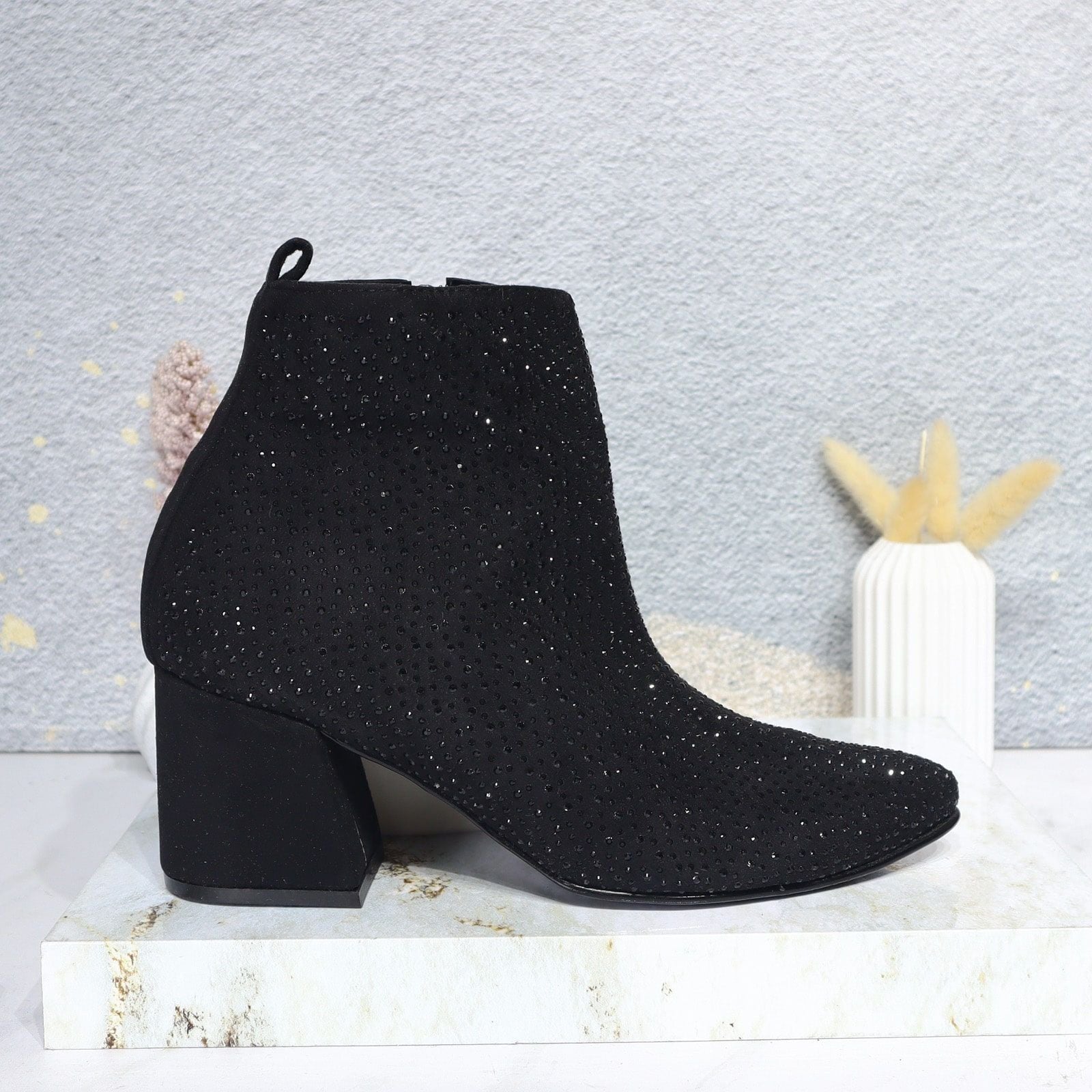 Botin negro piedras para mujer 400-Z578