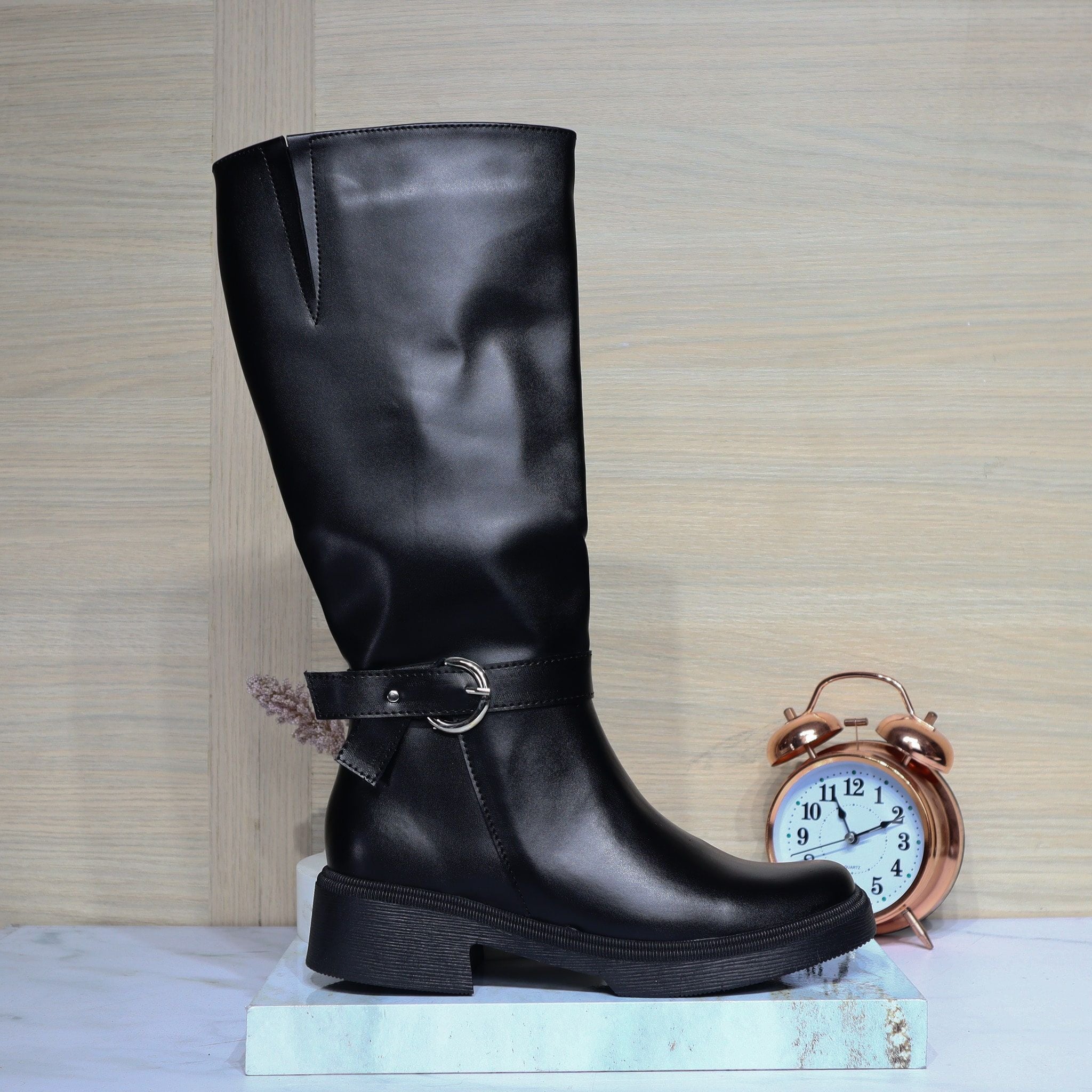 Bota negro cuero para mujer 450-Z578