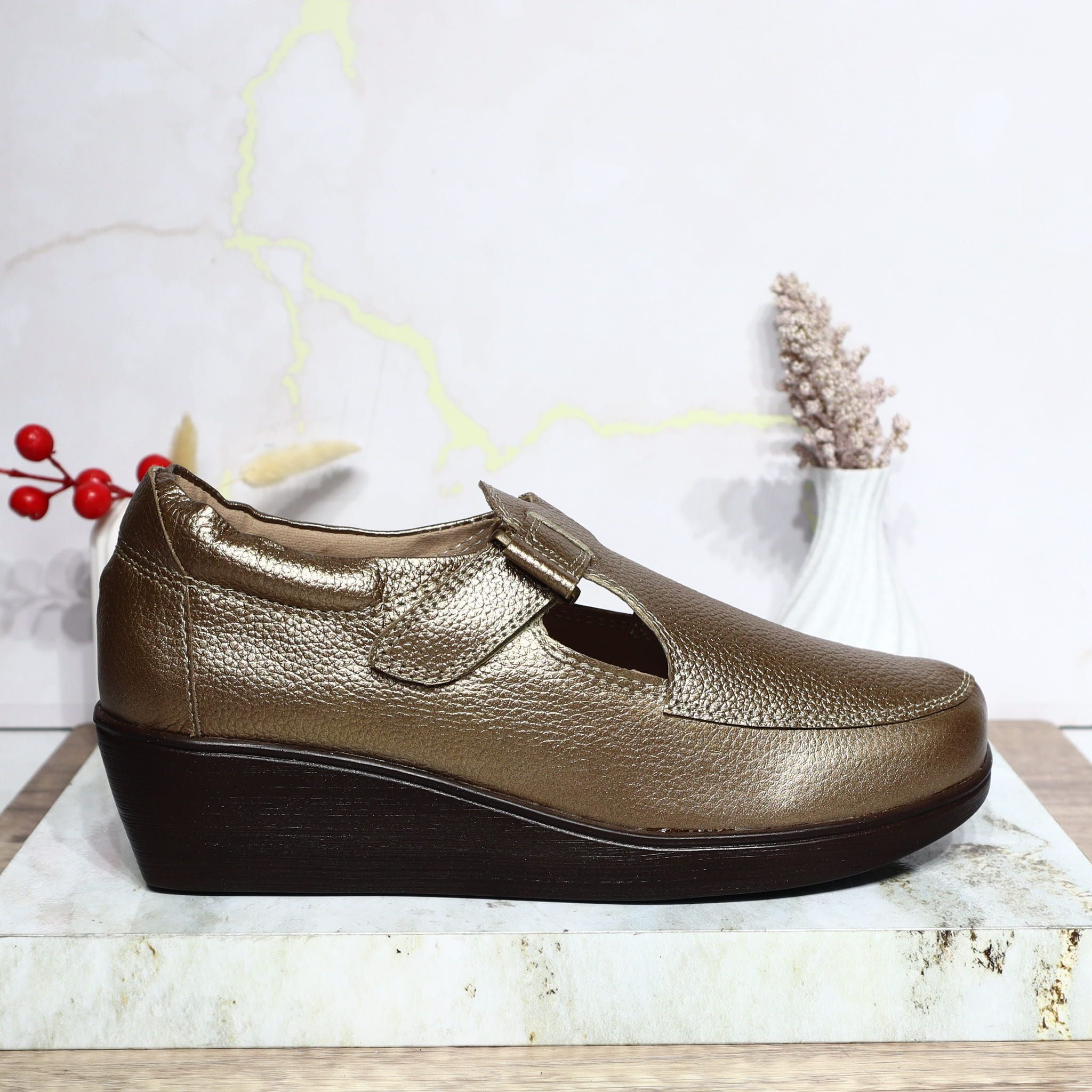 Mocasin bronce liso cuero para mujer H-ISABEL
