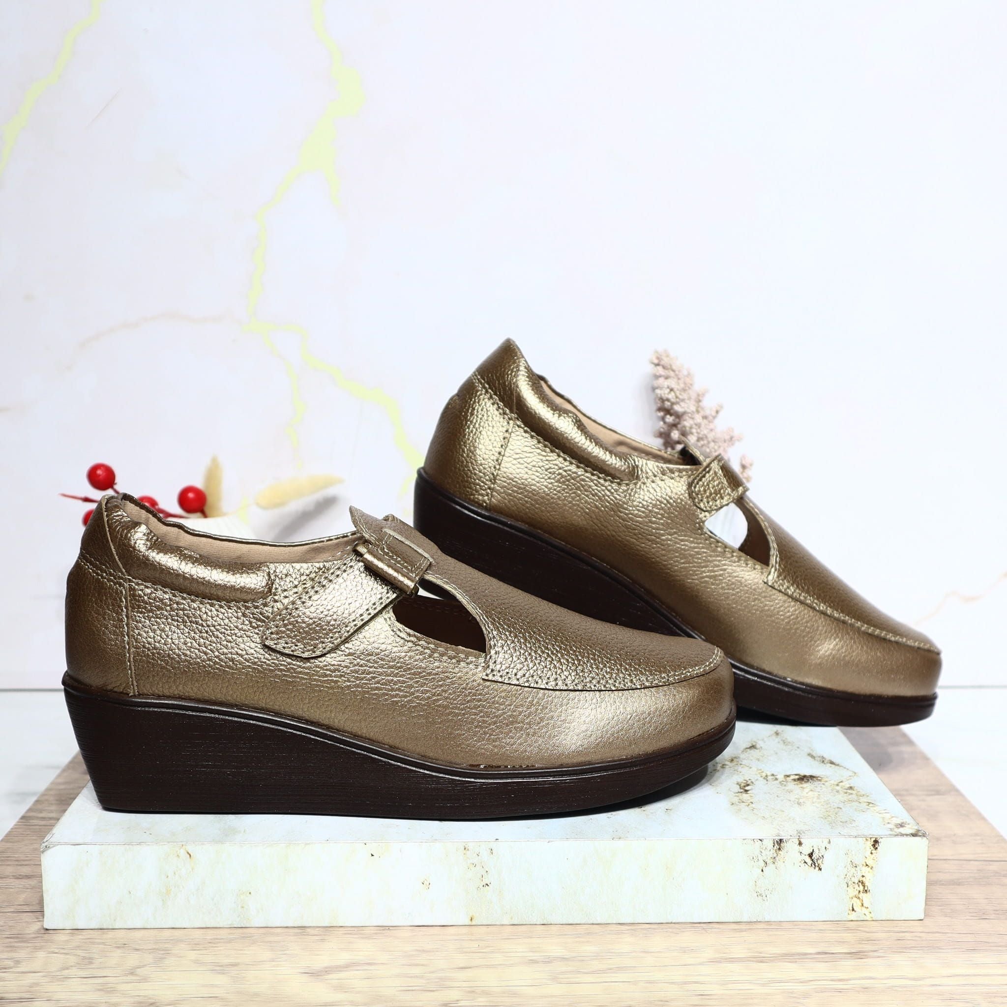 Mocasin bronce liso cuero para mujer H-ISABEL