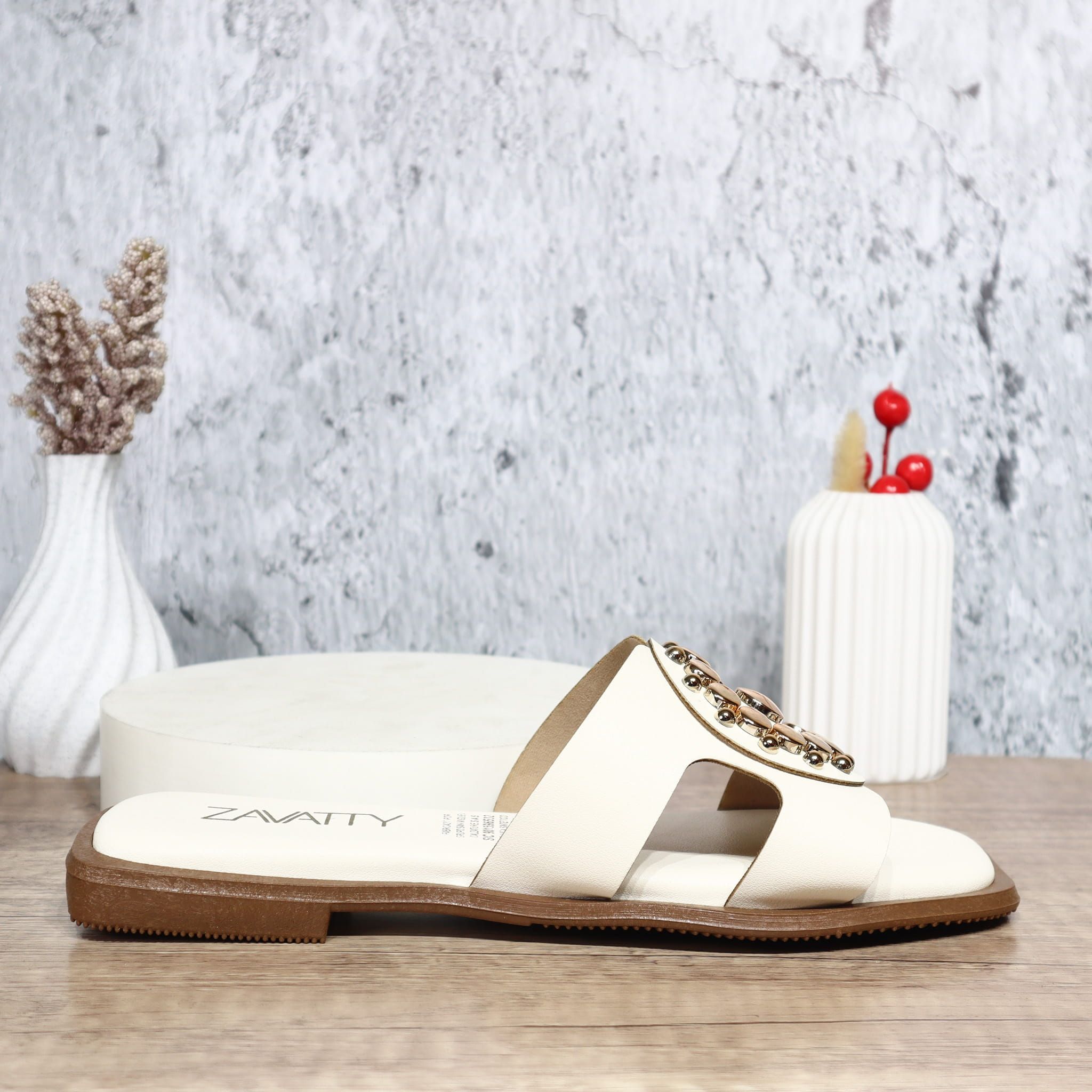Sandalia plana talco para mujer 1005-Z148