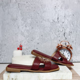 Sandalia plana vinotinto para mujer 1005-Z148