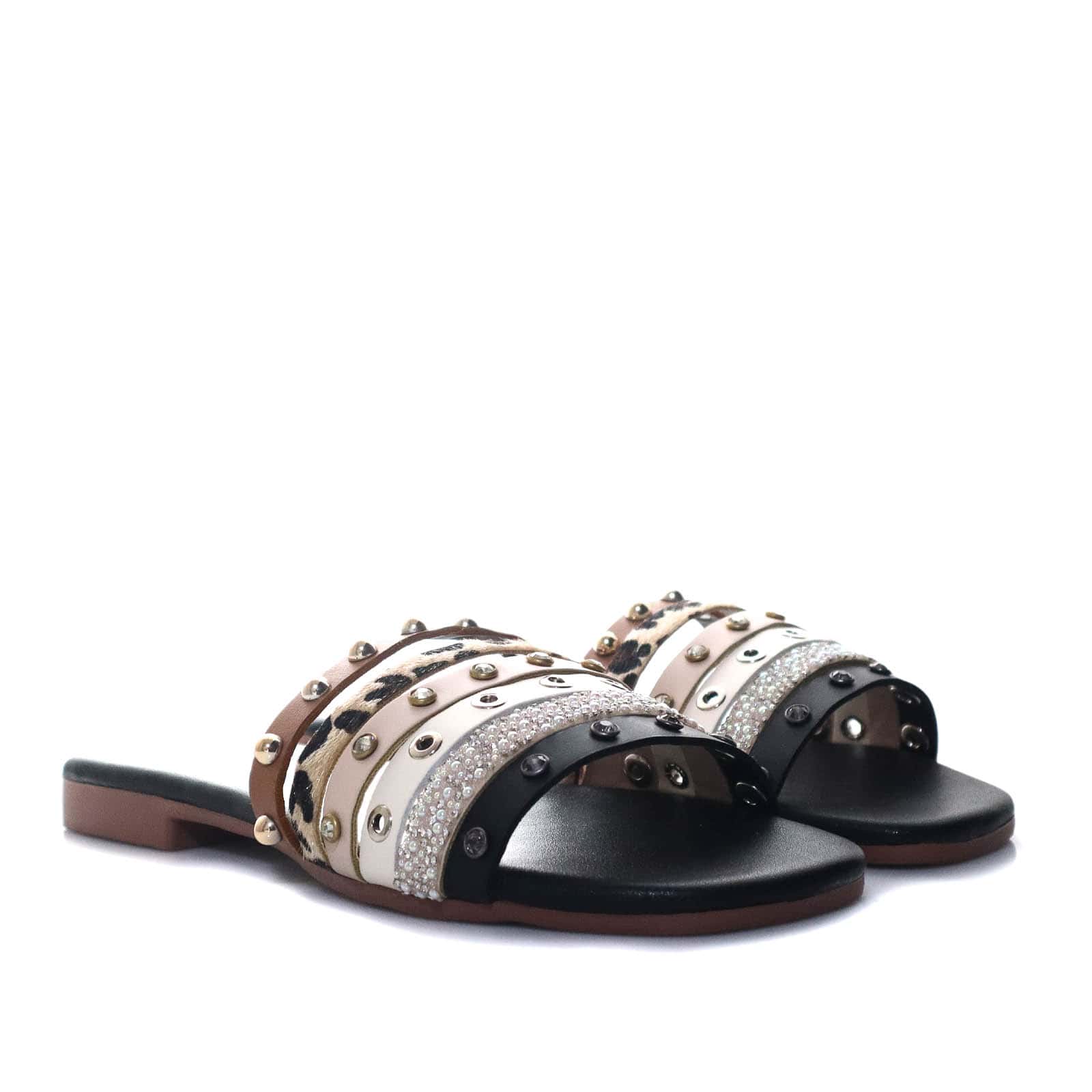 Sandalia plana negro para mujer 112-Z43