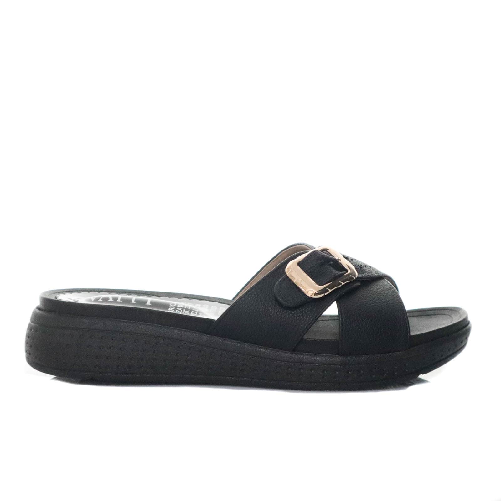 Sandalia plataforma baja negro x charol para mujer 2288-Z197