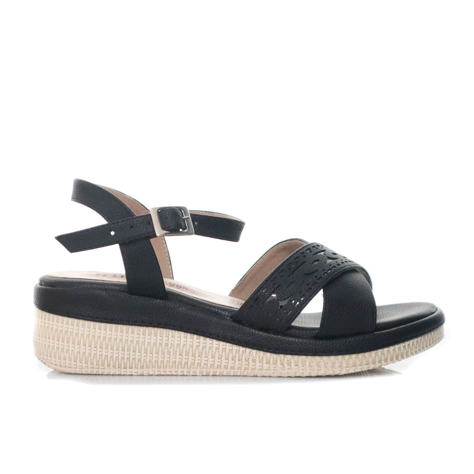 Sandalia plataforma baja negro x charol para mujer 2305-Z197
